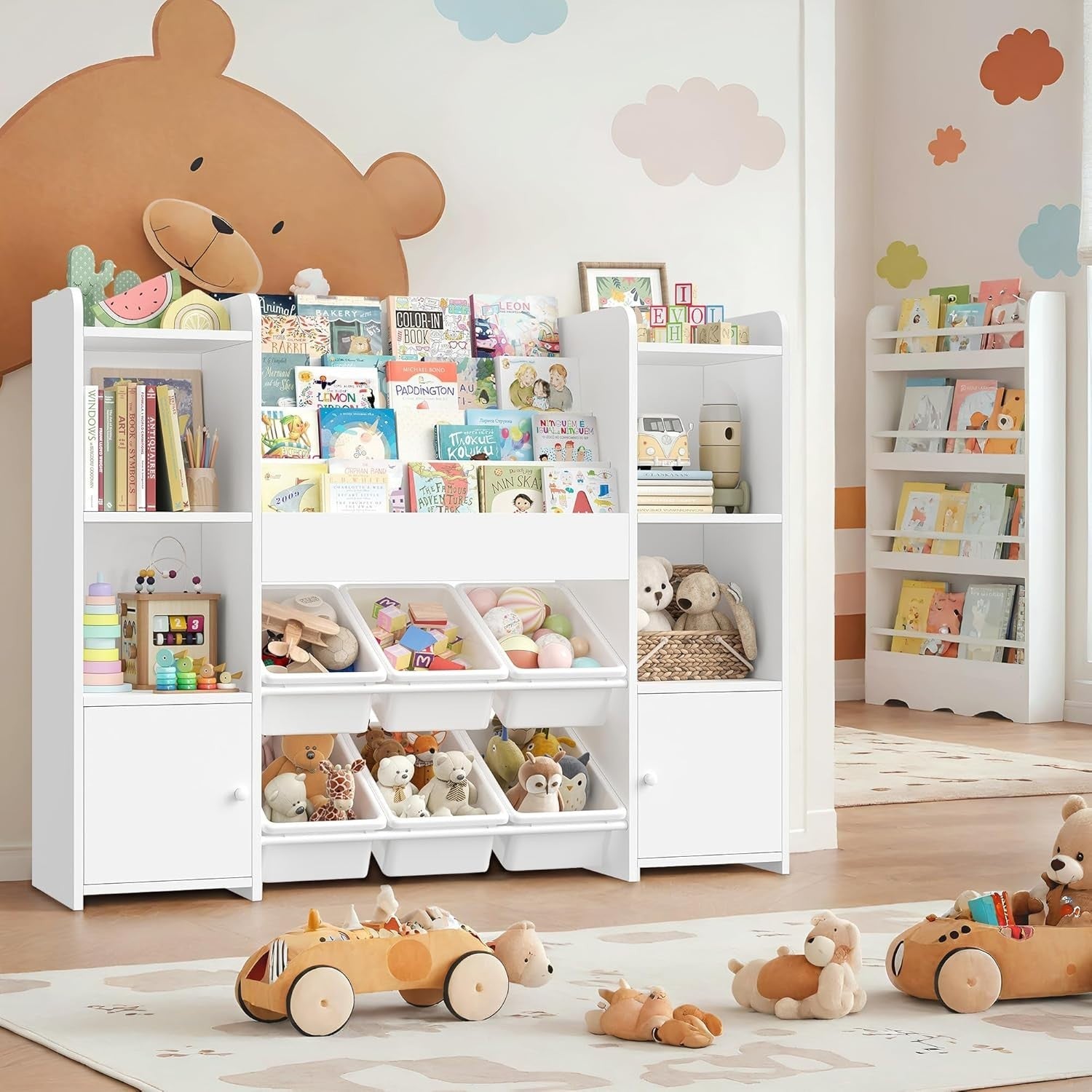 Kids 4-Tier Toy Organizer & Bookshelf with 6 Removable Boxes 119x29.5x94cm White