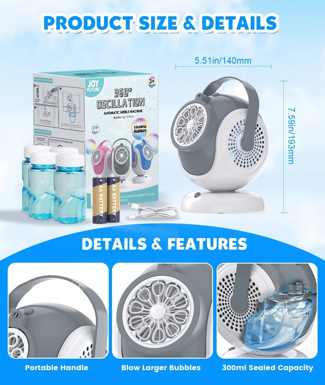 Rechargeable Bubble Machine 360 Rotation 10 Wand Portable