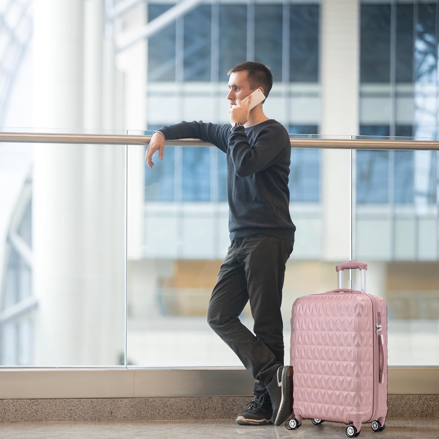 Rose Gold Medium ABS Suitcase 24 Inch Lightweight Check In Spinner Luggage