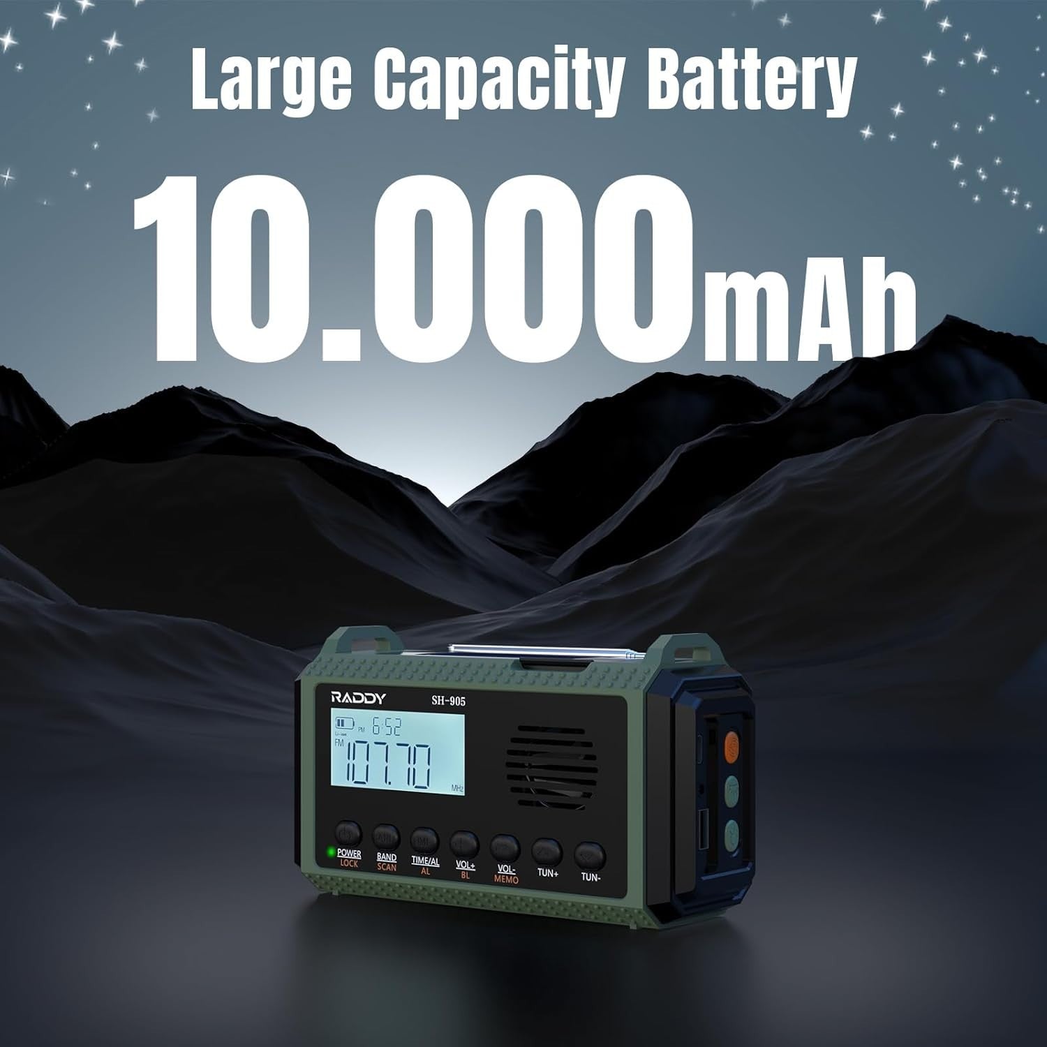10,000mAh Emergency Hand Crank Radio NOAA Alert Solar Flashlight