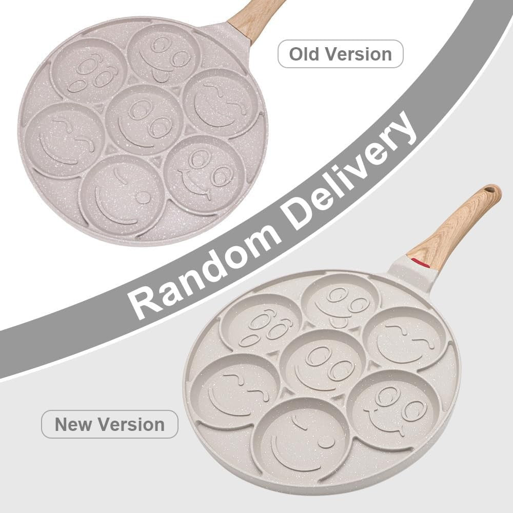 Smiley Face Pancake Pan 26cm White Non Stick 7 Hole Mini Pancake Maker Kids