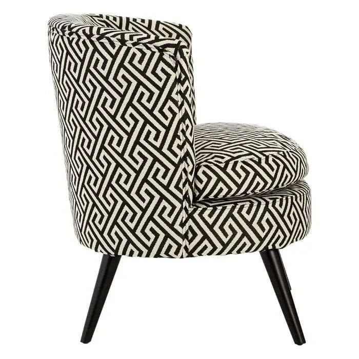 Greek Key Black Beige Accent Armchair | Round Jacquard Lounge Chair