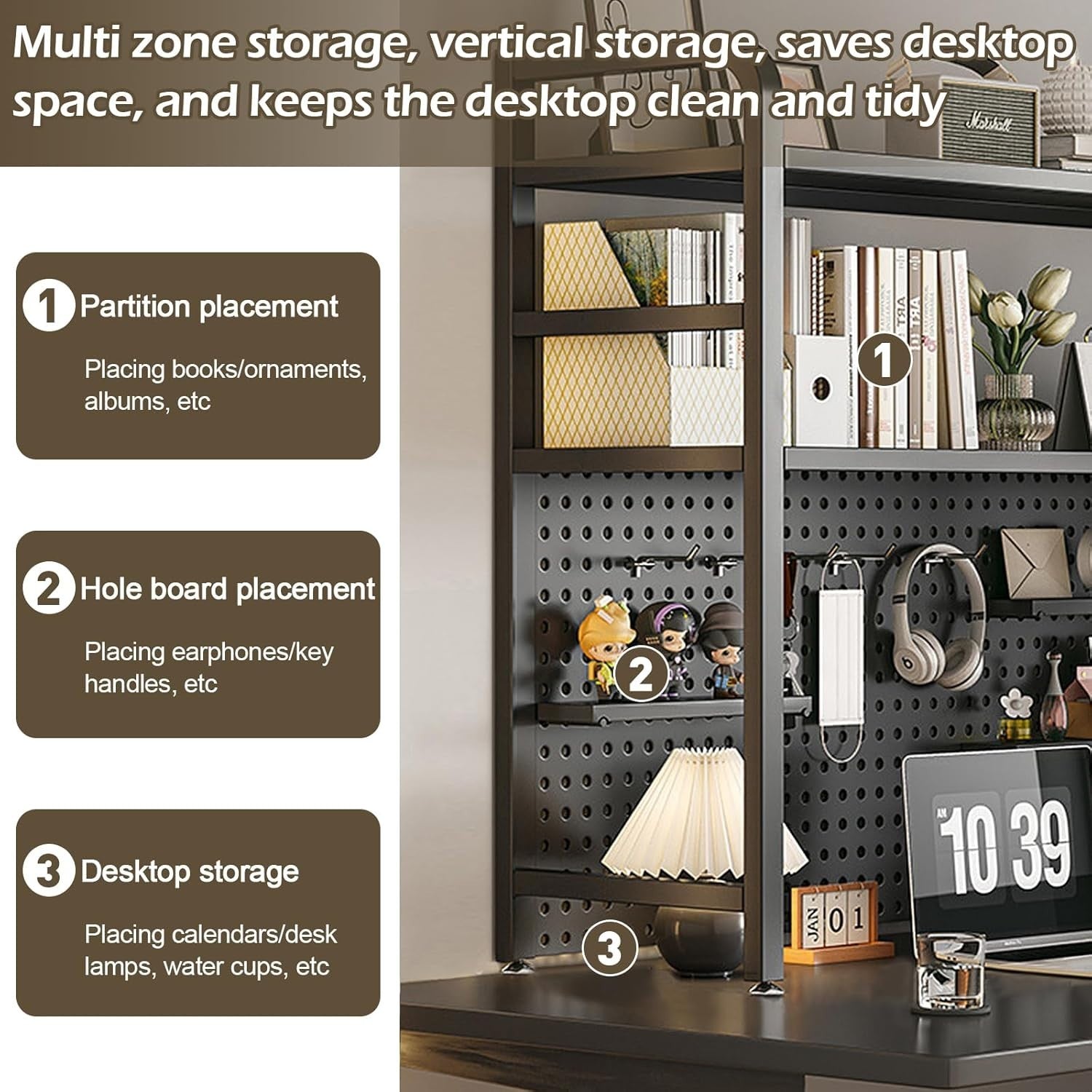 115cm Industrial Desktop Bookshelf 2-Tier Metal Desk Hutch Storage Rack