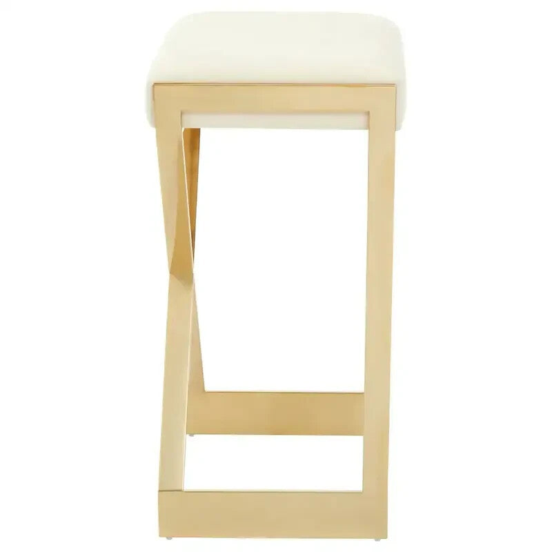 Ivory Gold Bar Stool Velvet Seat Modern Kitchen Island Counter Breakfast