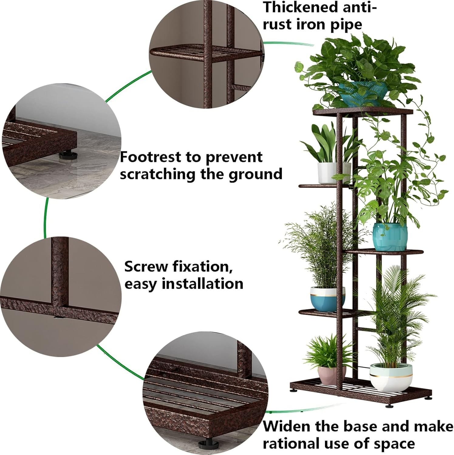 5 Tier 6 Pot Bronze Metal Plant Stand Indoor Outdoor Multi Plant Display