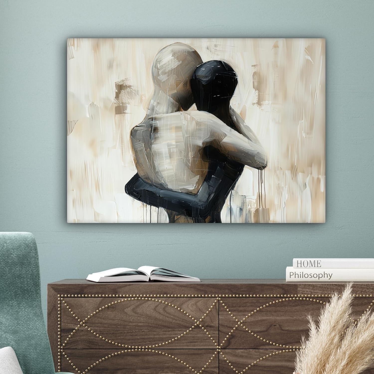 Abstract People Canvas Wall Art Modern Beige Couple 80x60cm Living Room Decor