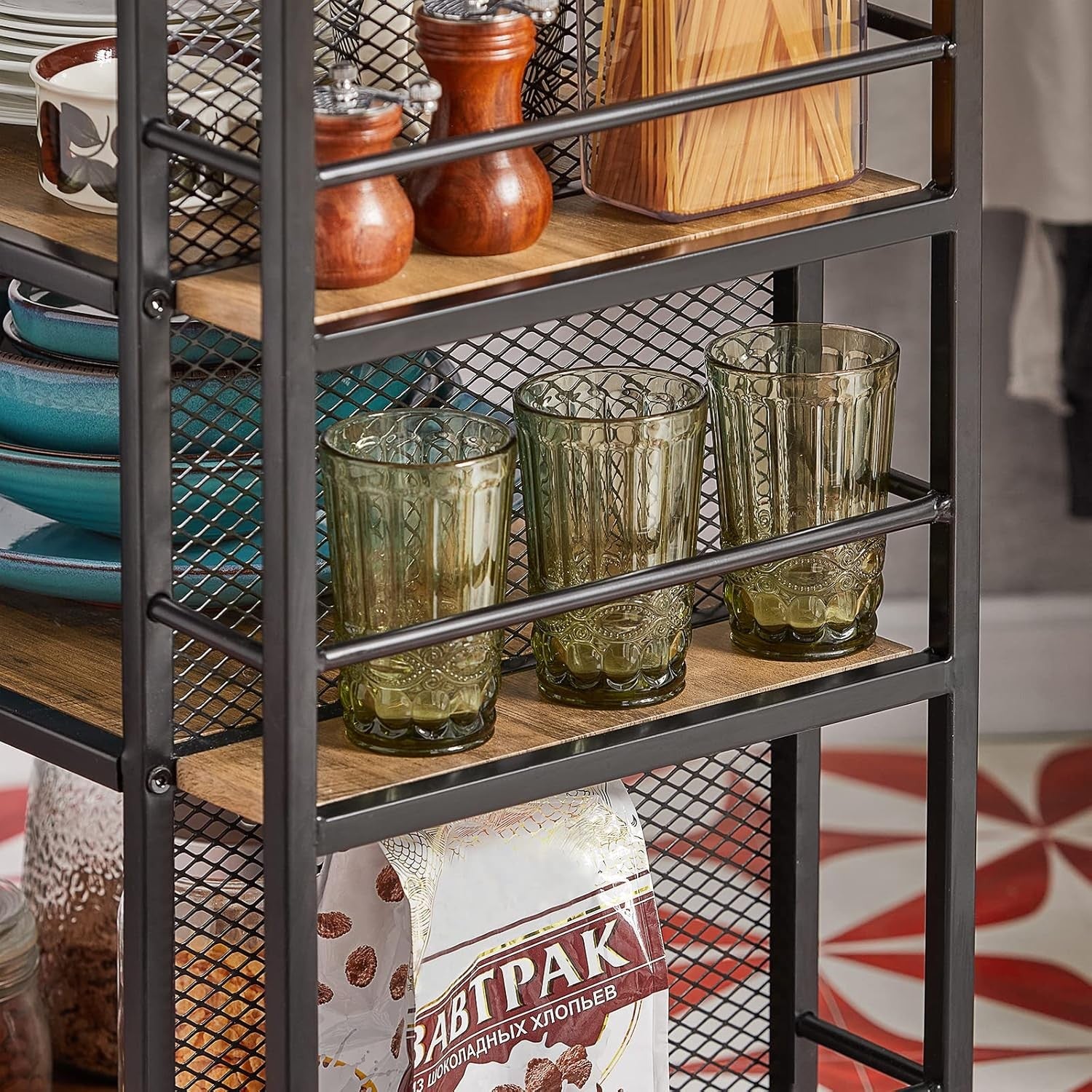 Industrial Kitchen Trolley on Wheels with Drawer 3 Shelves Storage Cart