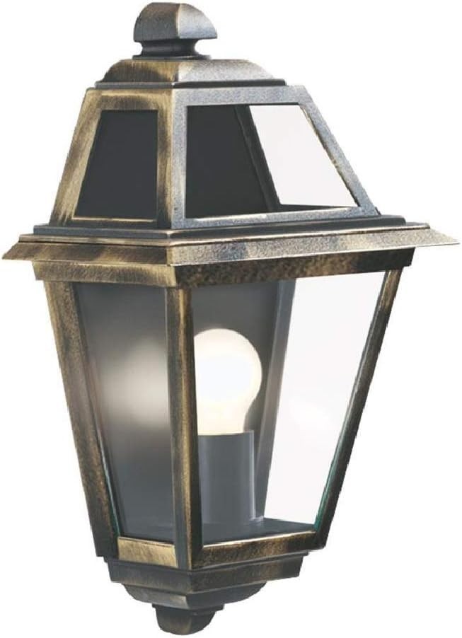 1523 Black Gold Outdoor Half Lantern Wall Light IP44