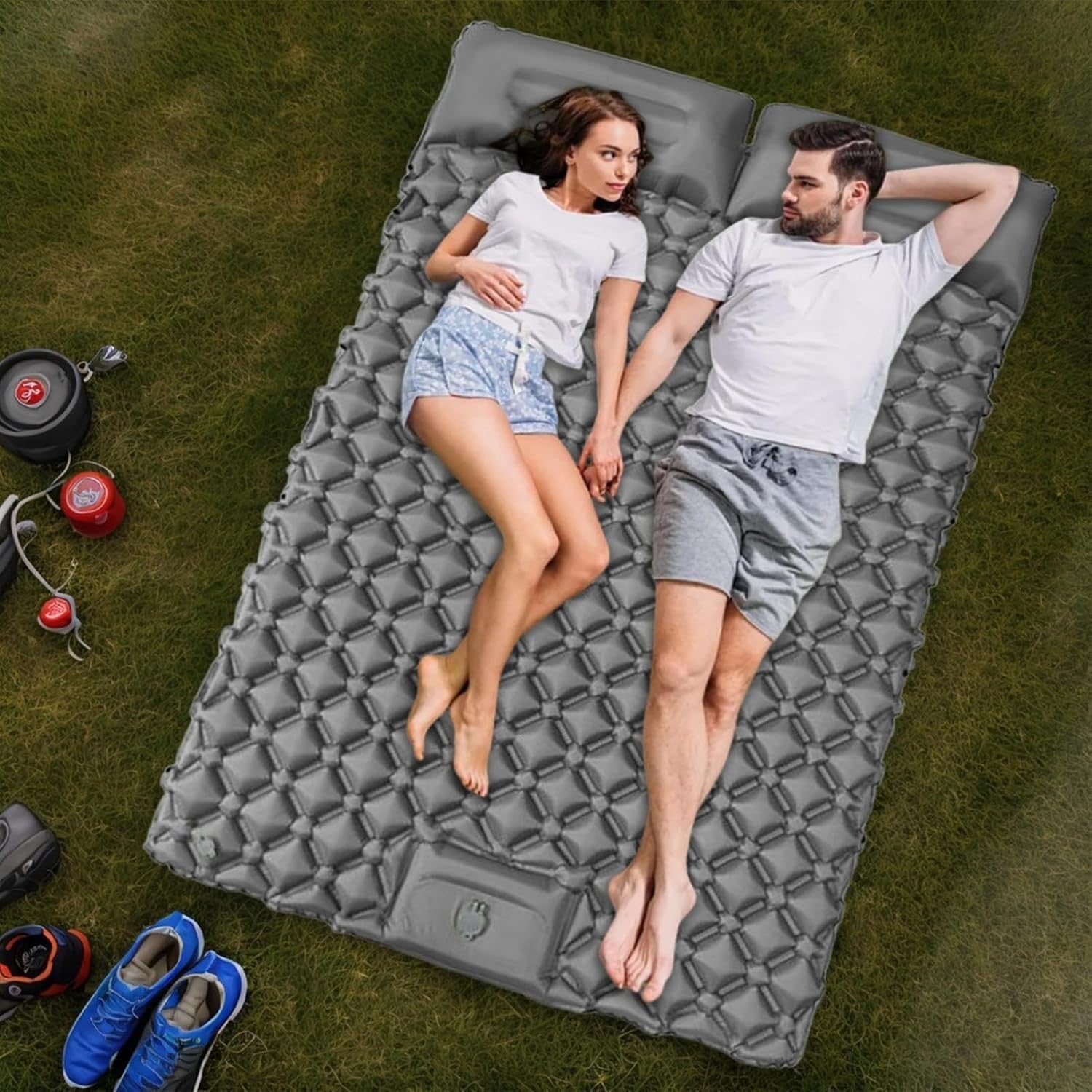 Double Inflatable Camping Sleeping Pad Waterproof Foldable 2 Person Mat