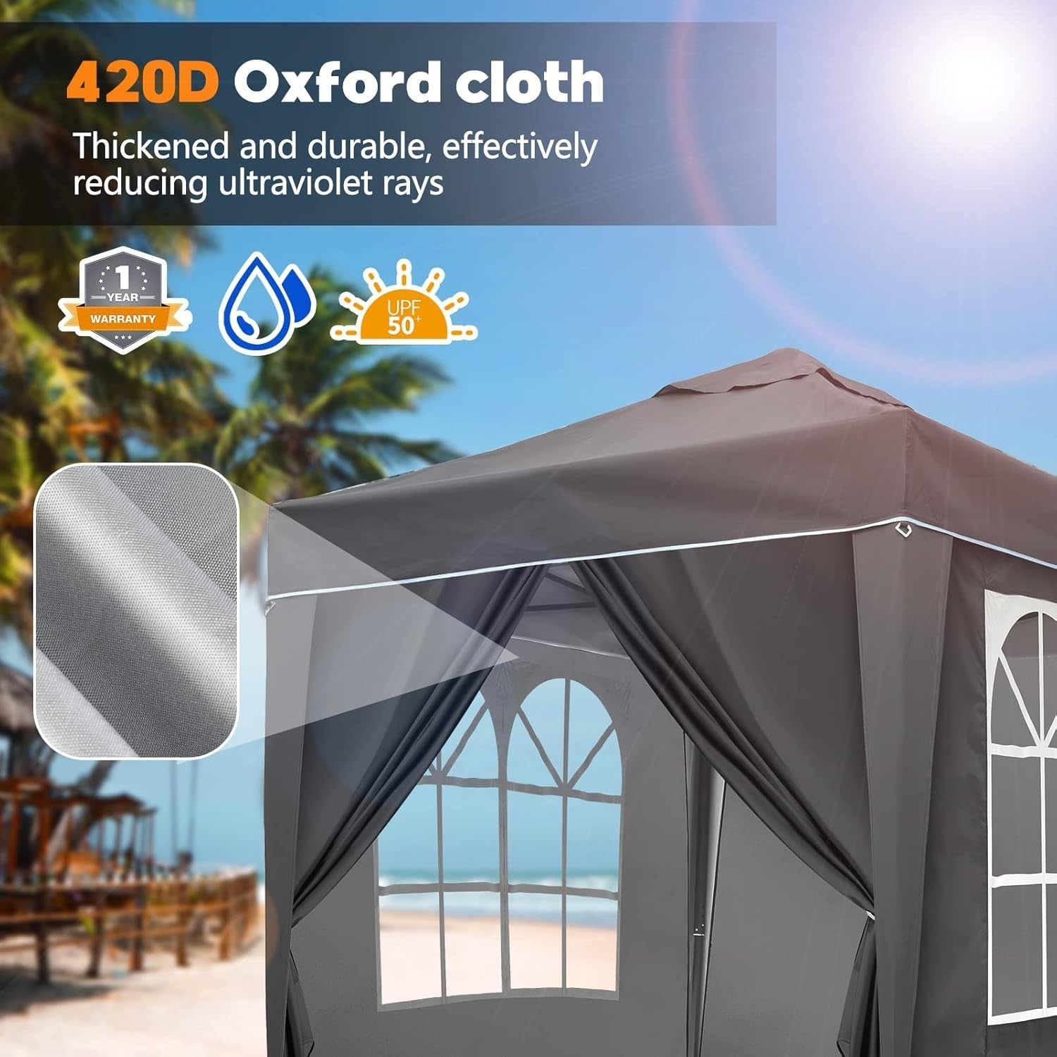 2x2M Grey Pop Up Gazebo With Removable Sides Fully Waterproof Outdoor Tent