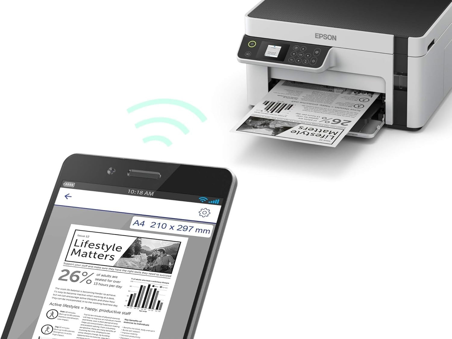 Black Mono Ink Tank Printer Wi-Fi A4 All-in-One Fast Duplex Print 70cps