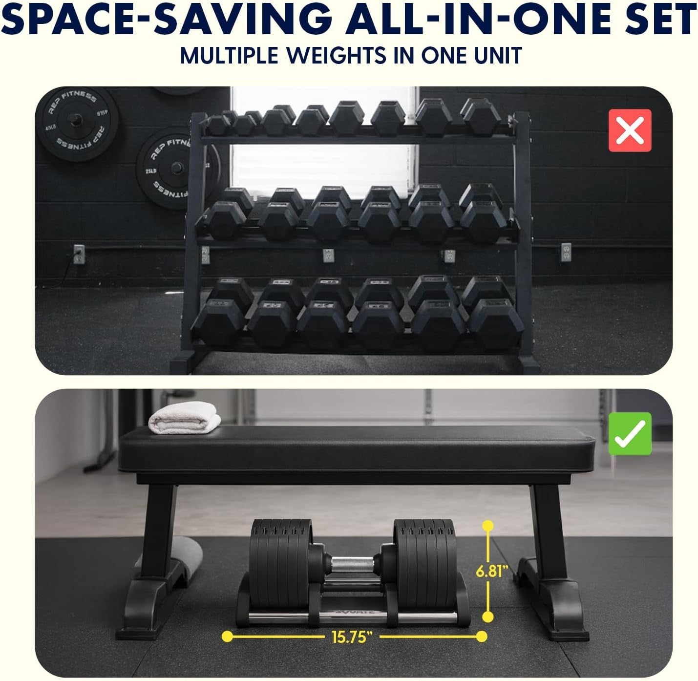 45lb Adjustable Dumbbell Fast Dial Space Saving Non Slip Home Gym