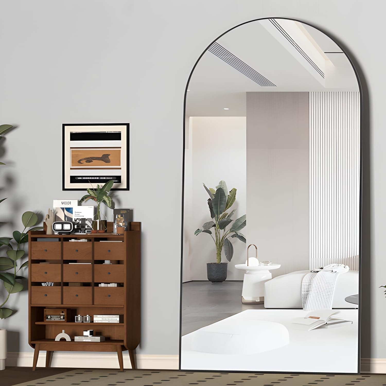 Oversized Arched Full Length Mirror 198x96cm Black Frame Floor Wall Lean