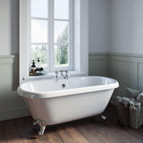 1515x740mm Double Ended Freestanding Bath White Acrylic Chrome Feet
