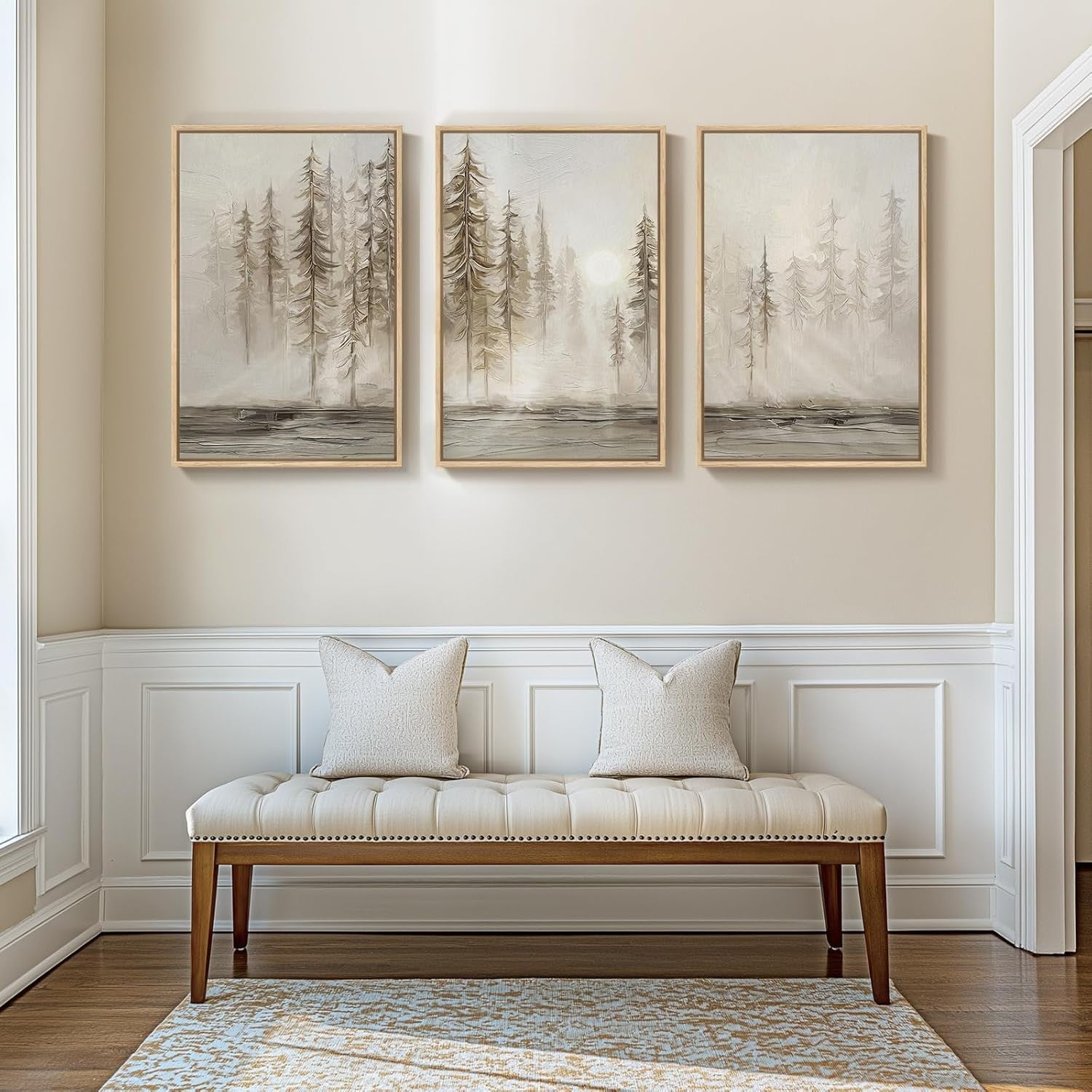 Large Framed Forest Canvas Wall Art Set 3 Nordic 24x36in