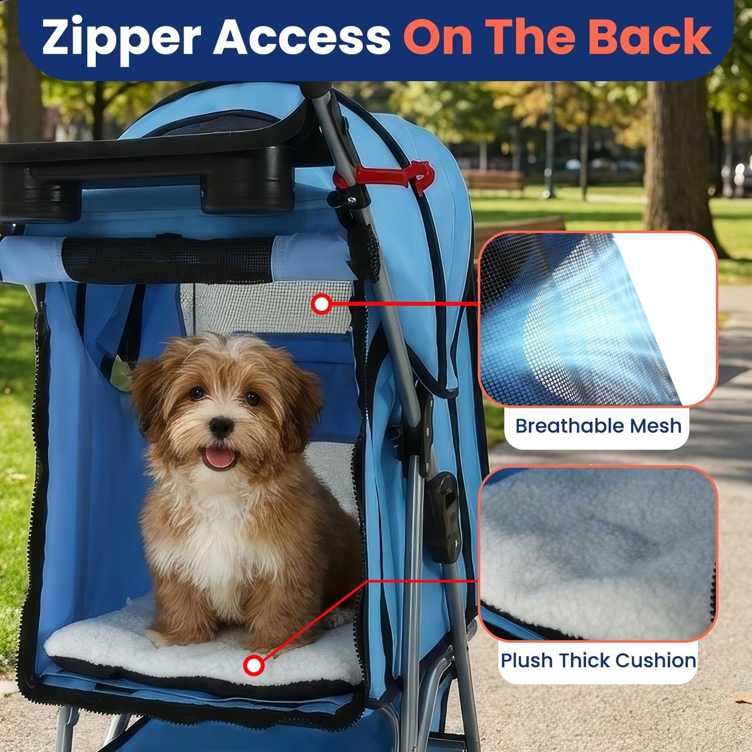 Pet Stroller Dog Cat Pushchair 4 Wheel Foldable Travel Carrier Mesh Blue