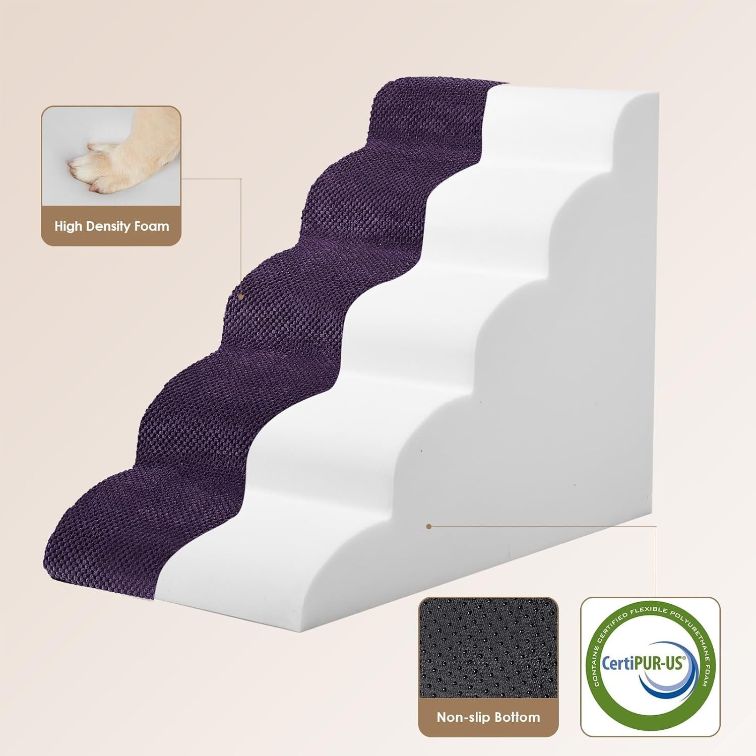 5 Step Dog Stairs for High Bed Non Slip Pet Steps Purple