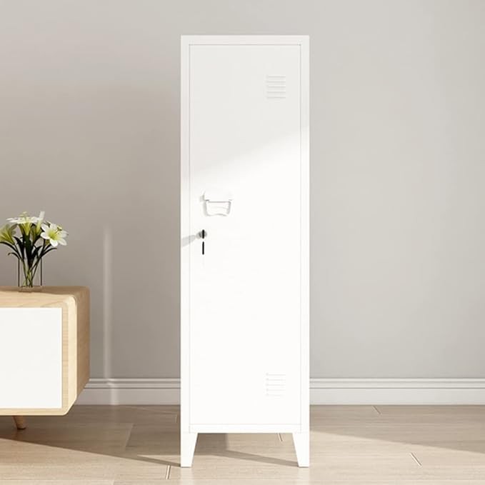 White Metal Locker Cabinet Office Storage Cupboard with Lock 137cm Tall Steel