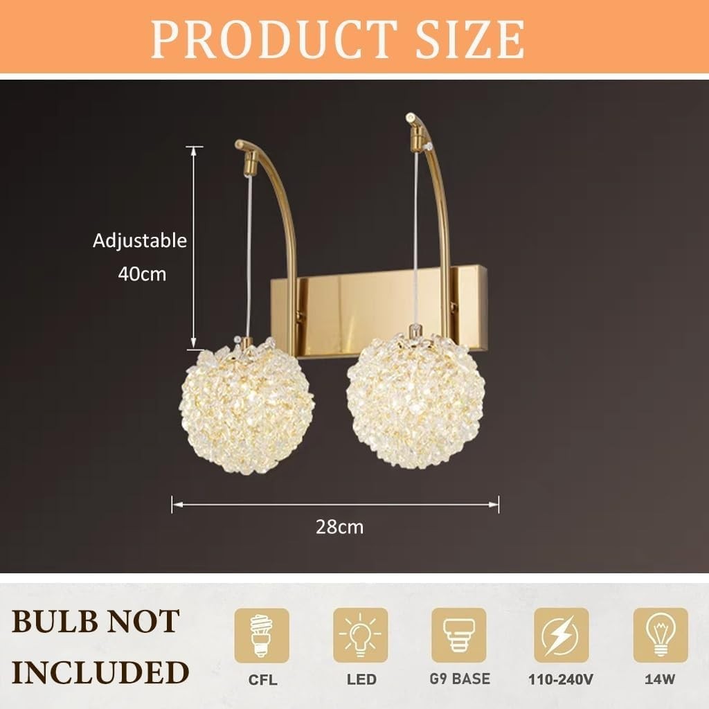 Gold Crystal Wall Sconce Light G9 Socket for Bedroom Living Room Hallway