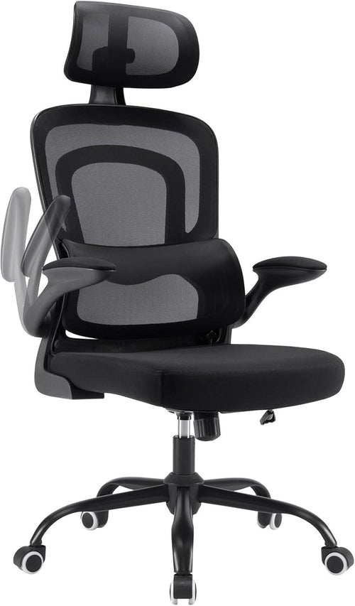 Ergonomic Mesh Office Chair Lumbar Support Flip-Up Arms Adjustable Desk Computer