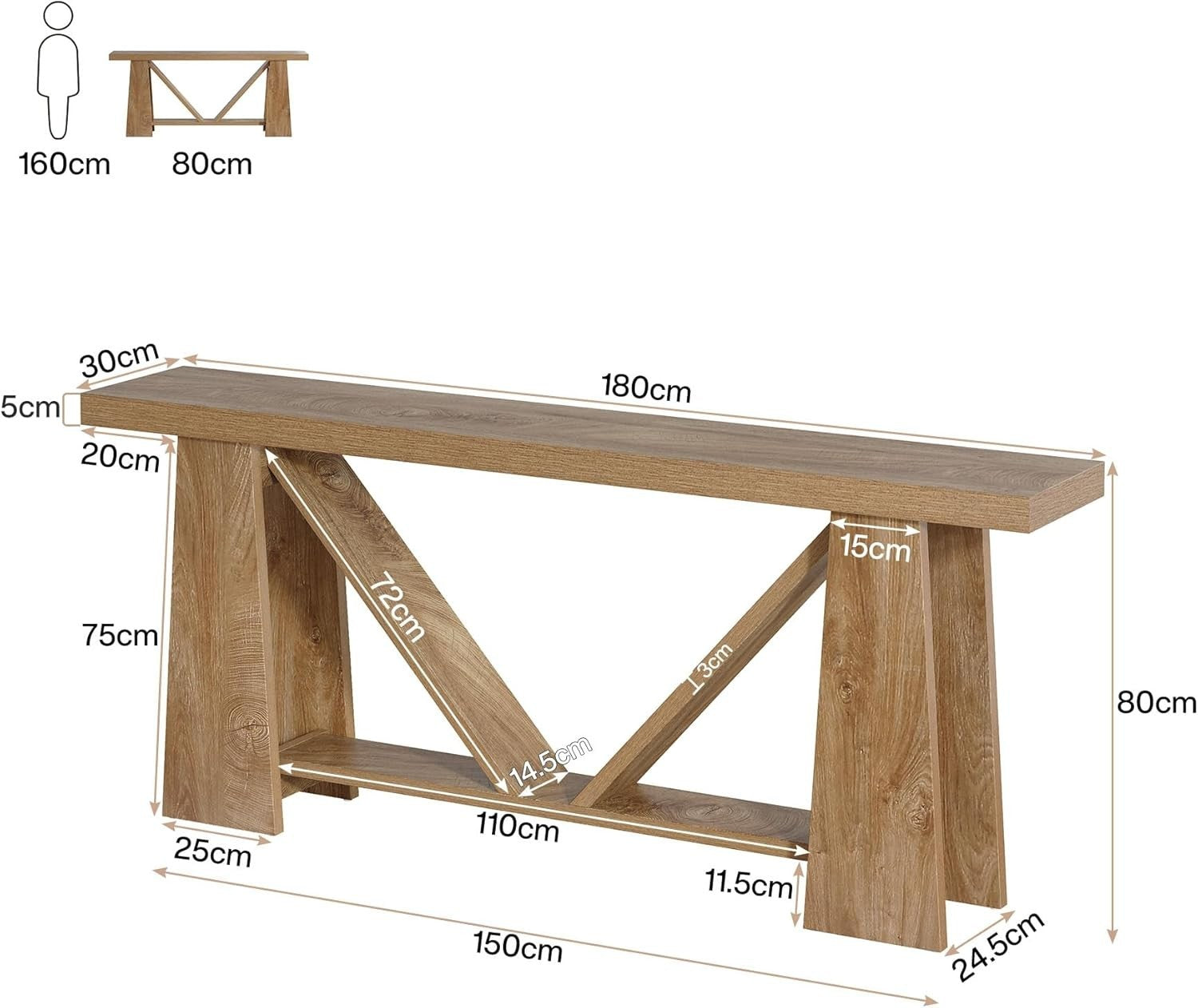 Extra Long 180cm Farmhouse Console Table, Narrow Entryway Sofa Table