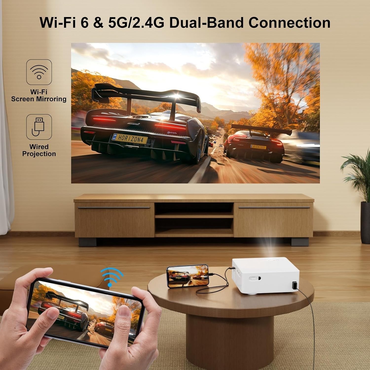 1080P 4K Projector 700 ANSI WiFi 6 Bluetooth Home Theater 200"
