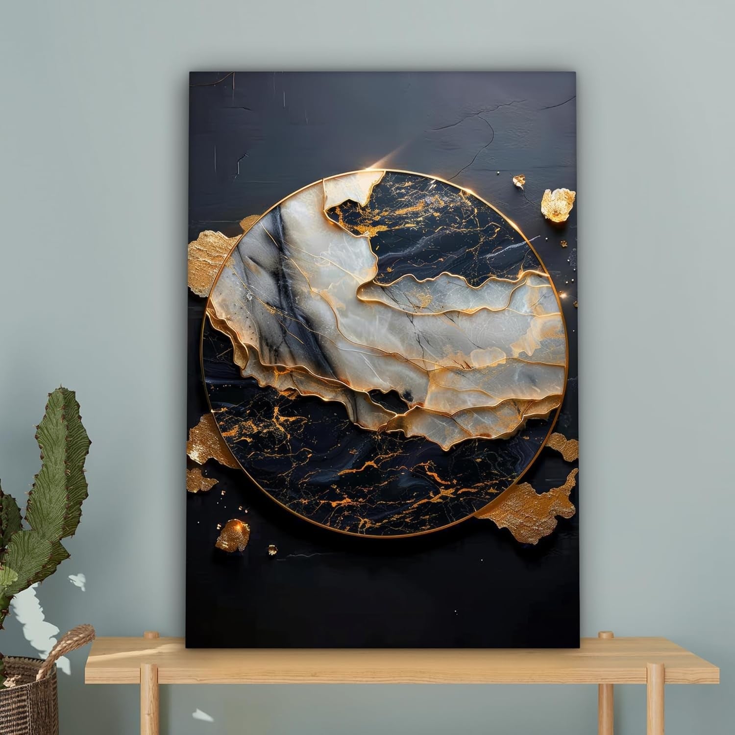 Gold Black Abstract Canvas Wall Art 60x90cm Framed Luxury Decor