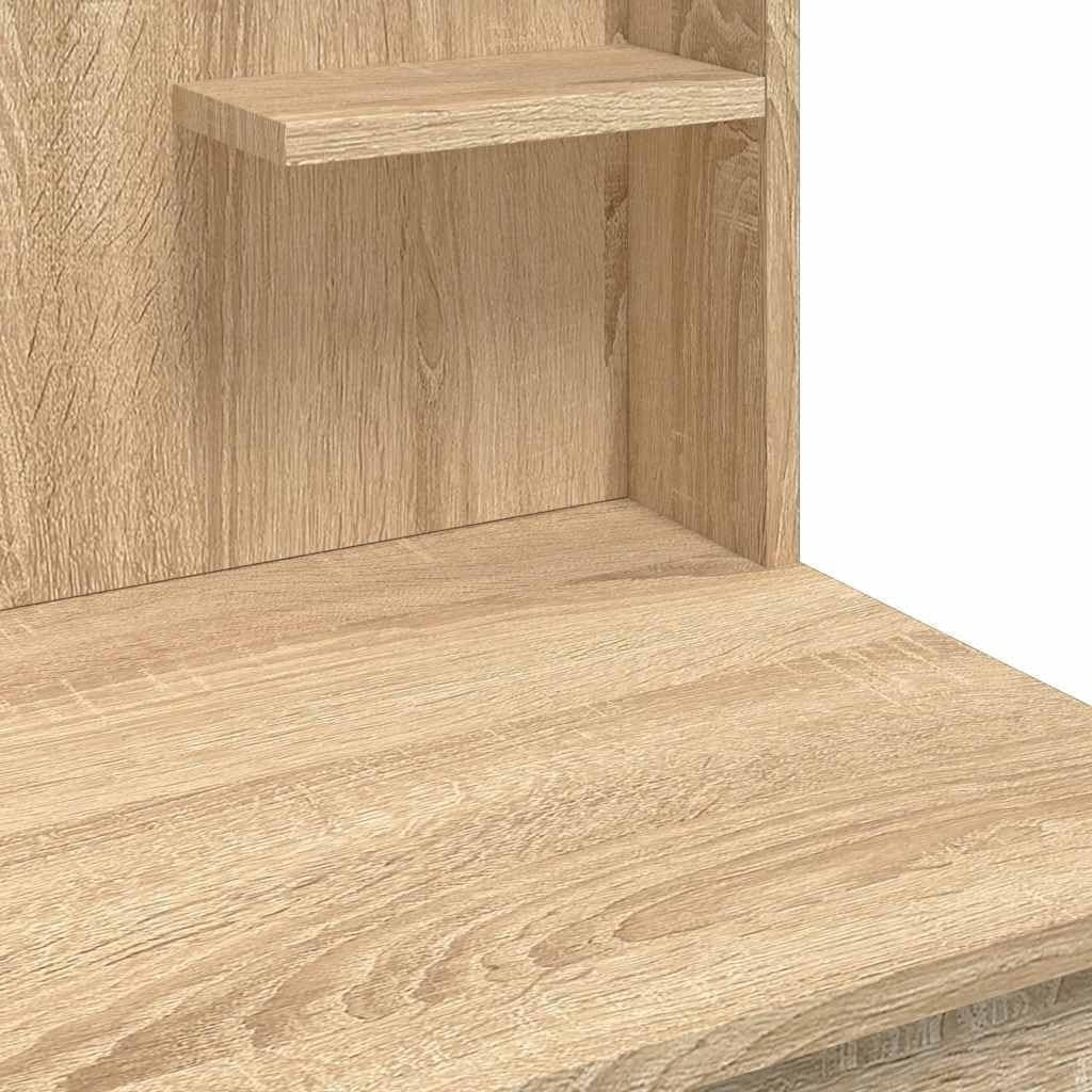 Vanity Dressing Table Desk Mirror LED Lights Sonoma Oak 2 Drawers Storage Makeup
