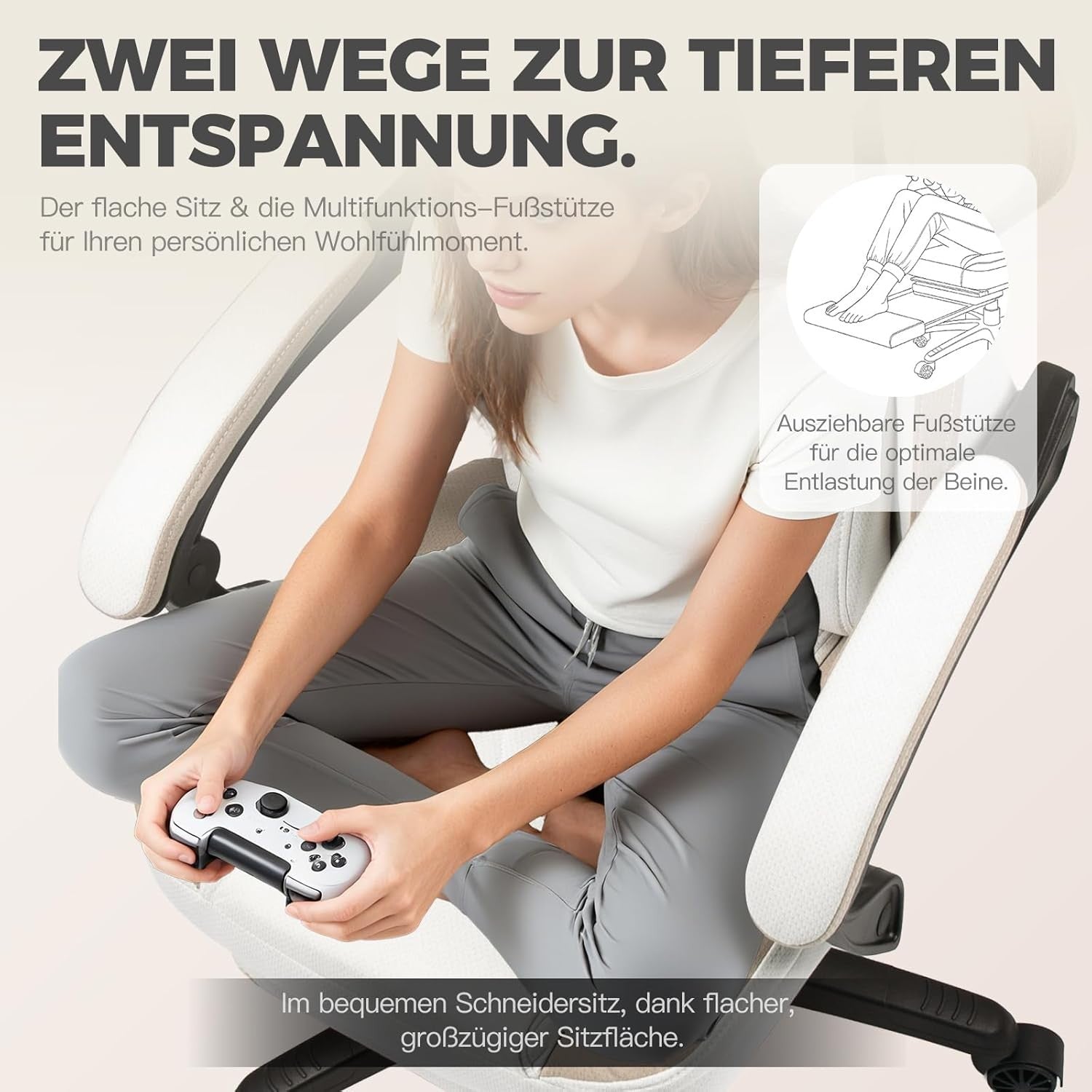 Massage Gaming Chair Fabric Recliner w/ Footrest 150kg Beige