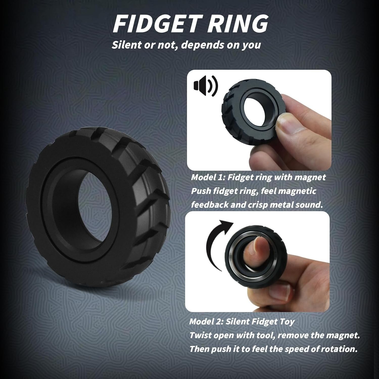 Black Metal Fidget Ring Magnetic Slider Stress Relief EDC