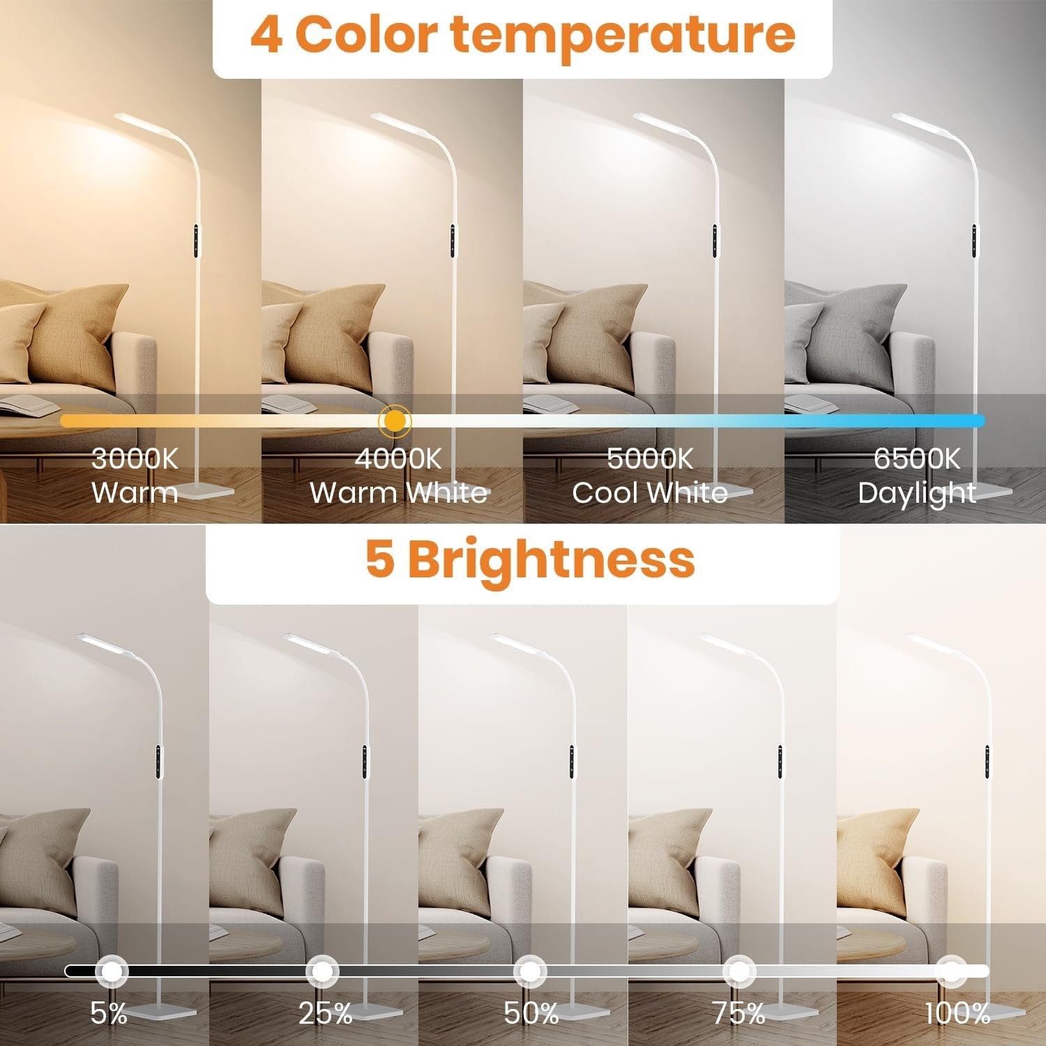 LED Floor Lamp Reading Light Remote Touch Control Dimmable Timer Modern