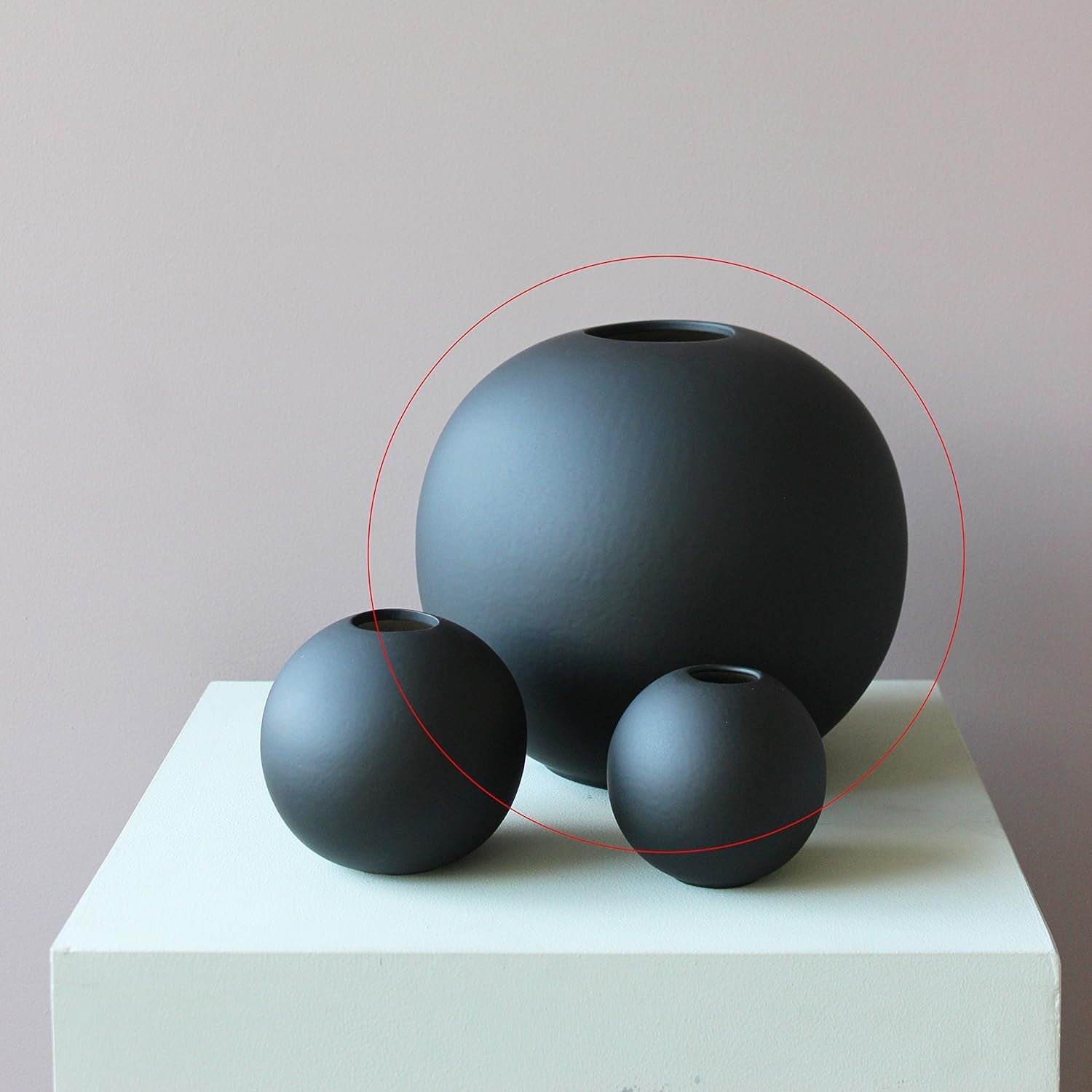 Black Ceramic Ball Vase 20cm Modern Round Minimal Table Home Decor