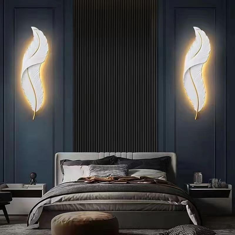 LED Resin Feather Wall Light 63cm, 3-Color Dimmable, Cozy Ambient Glow