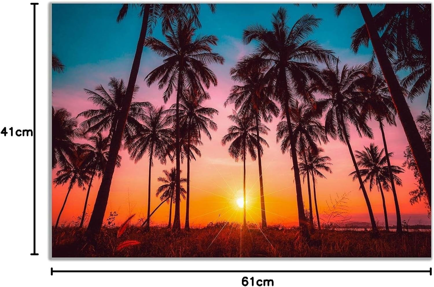 Palm Tree Beach Sunset Canvas Wall Art Tropical Coastal Home Decor Print 24x16