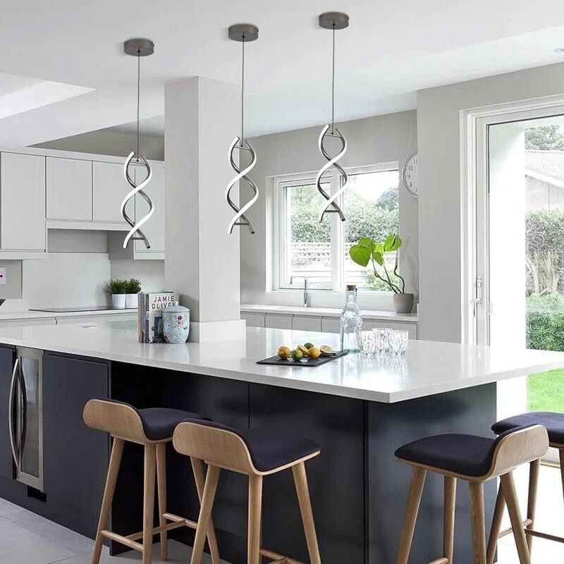LED Spiral Pendant Light 24W Modern Black Hanging Lamp Adjustable Ceiling