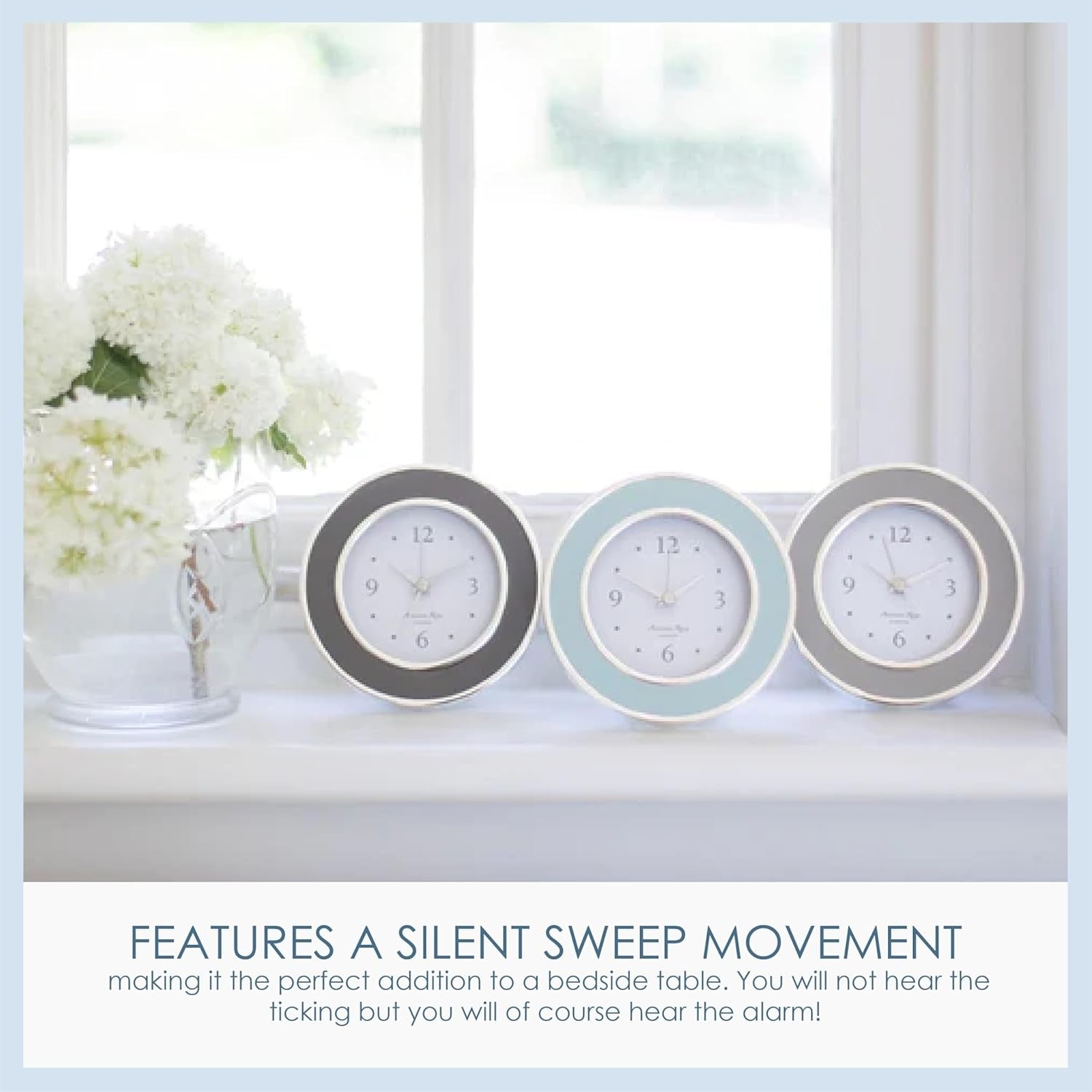 Silent Sweep Battery Alarm Clock Compact Bedside Home Taupe