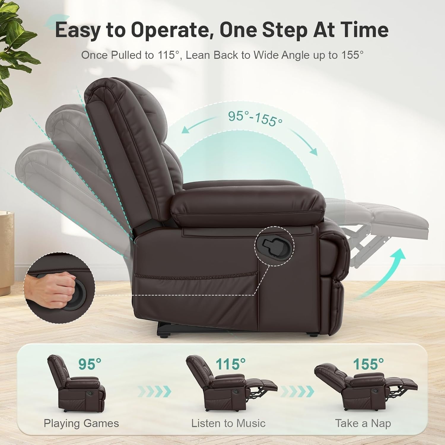 Recliner Armchair Massage Heat Padded Chair Adjustable Backrest Legrest Brown