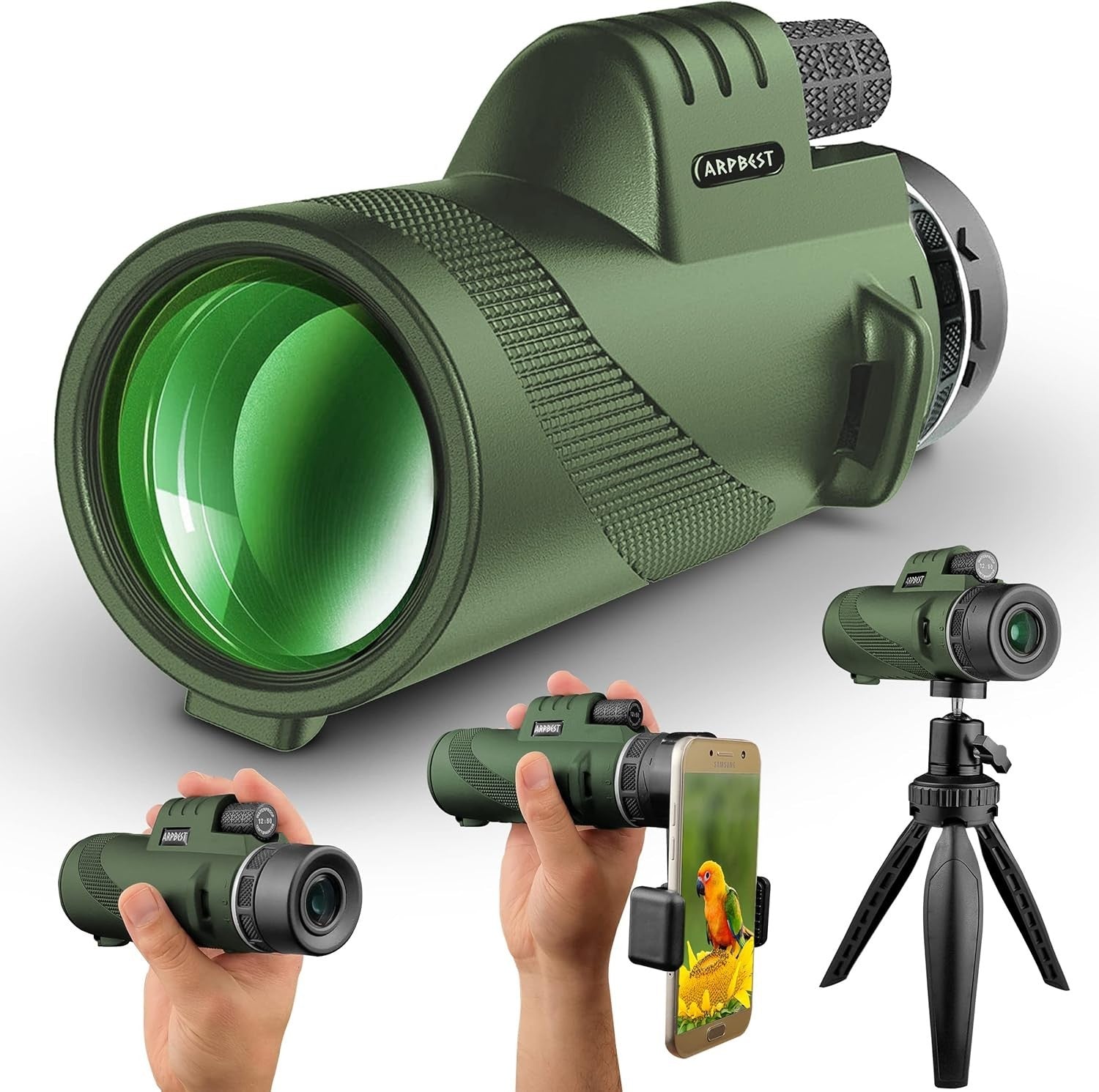 12X50 High Power Monocular FMC BAK4 HD Lens w/ Tripod & Phone Holder