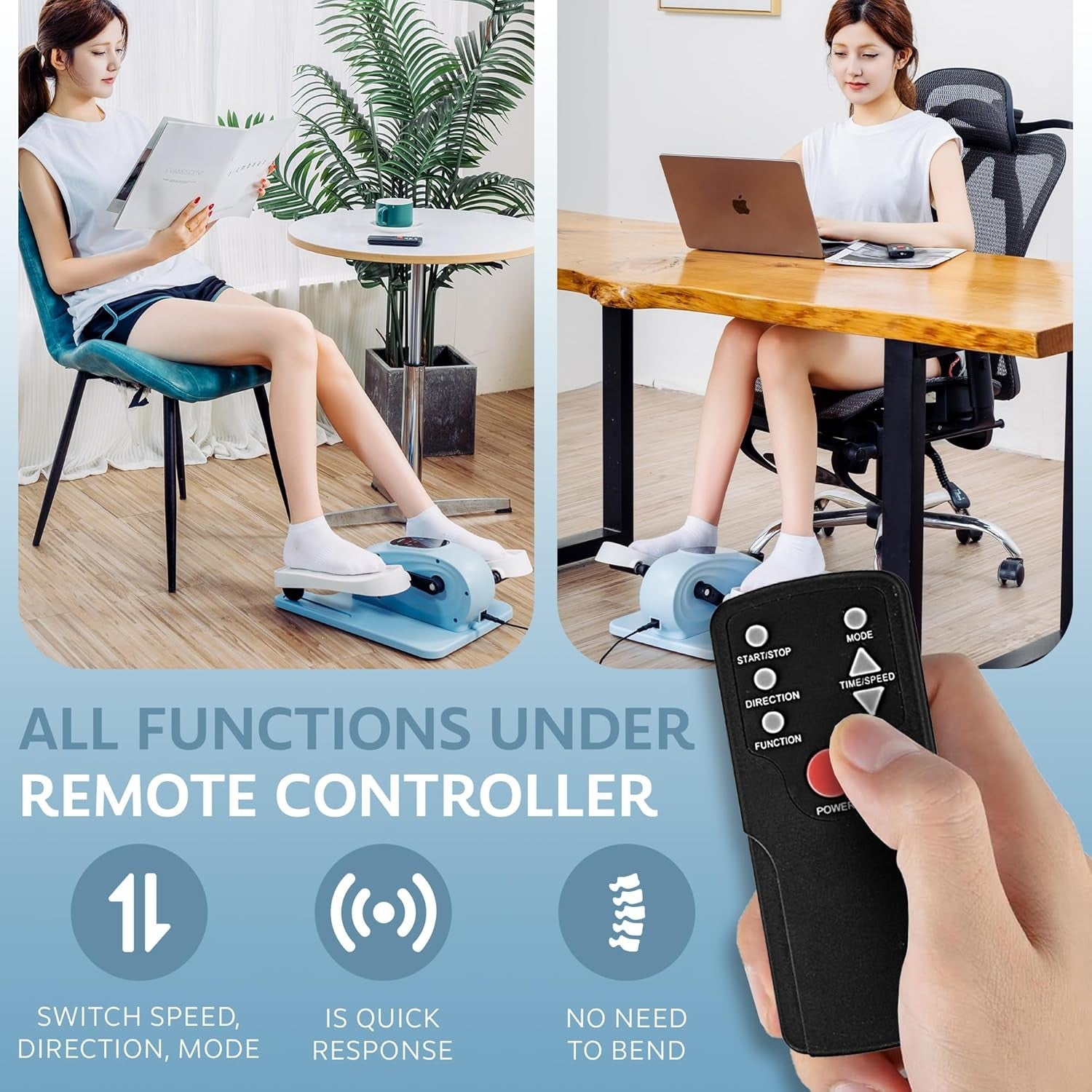 Under Desk Elliptical Pedal Exerciser Quiet Electric Seated Leg Trainer 12 Speed