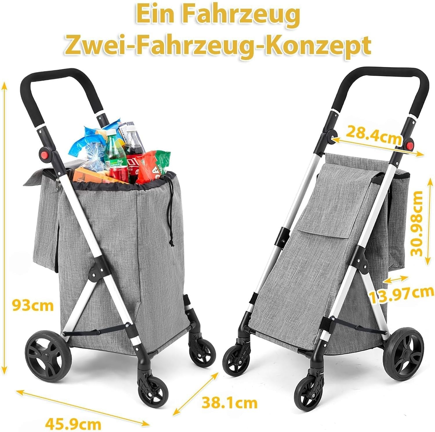 46L Folding Shopping Cart Trolley Insulated Cooler Bag Aluminum Grey