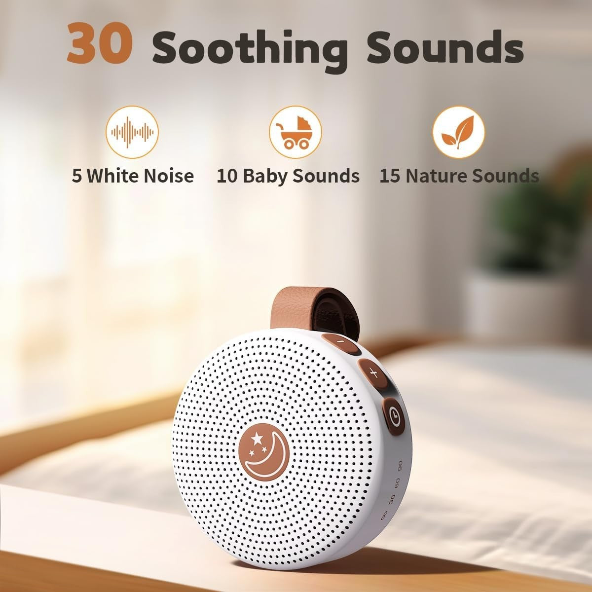 Mini Portable White Noise Machine for Baby & Adults, 30 Soothing Sounds