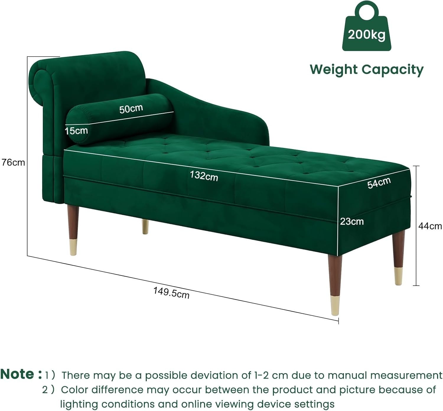 Velvet Chaise Lounge Sofa Green Left Armrest + Pillow Compact & Stylish
