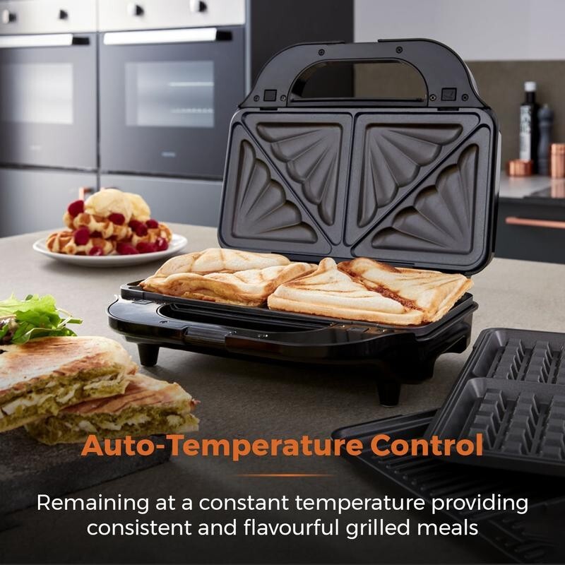 Tower 3-in-1 Deep Fill Sandwich Waffle Grill Maker | 900W Non-Stick Plates