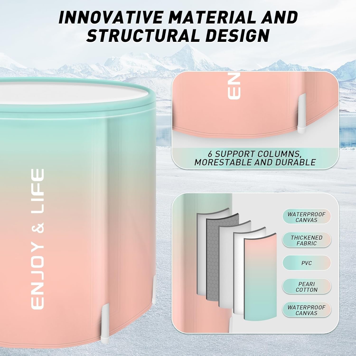 Portable Foldable Family Bathtub SPA Soaking Tub Pink Hot & Ice Bath