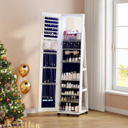 White 360° Rotating Jewellery Cabinet Full Length Mirror with Wheels