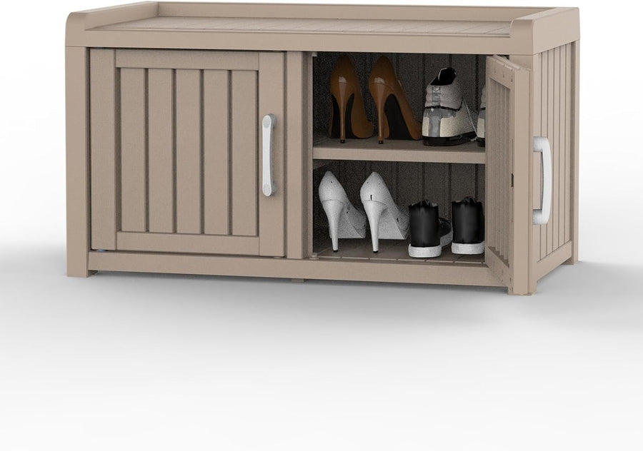 Indoor/Outdoor Resin Shoe Cabinet with Adjustable Shelves & Seat Grey