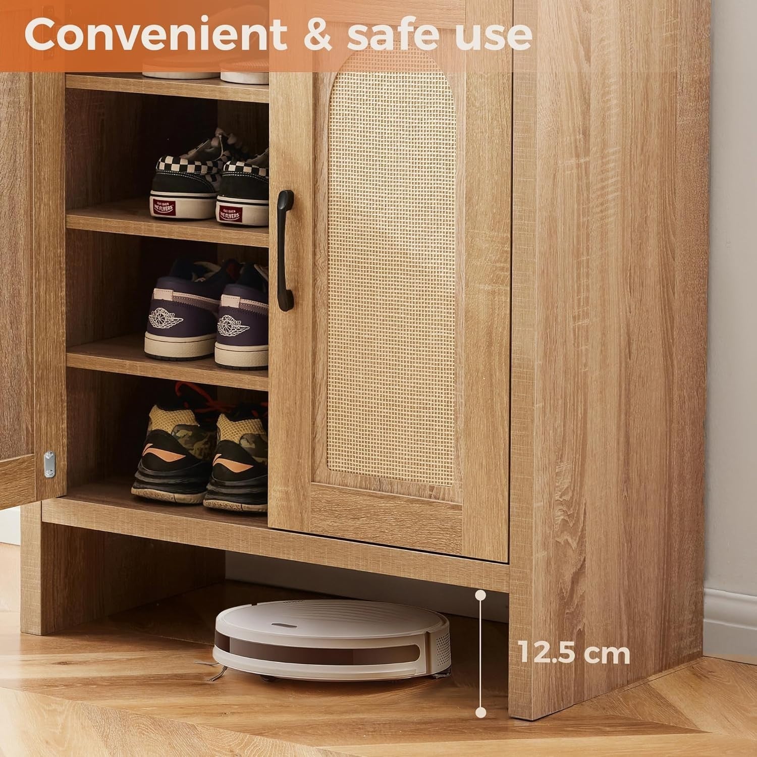 5-Layer Rattan Shoe Cabinet Adjustable Shelves Sturdy Storage 68x38x88cm