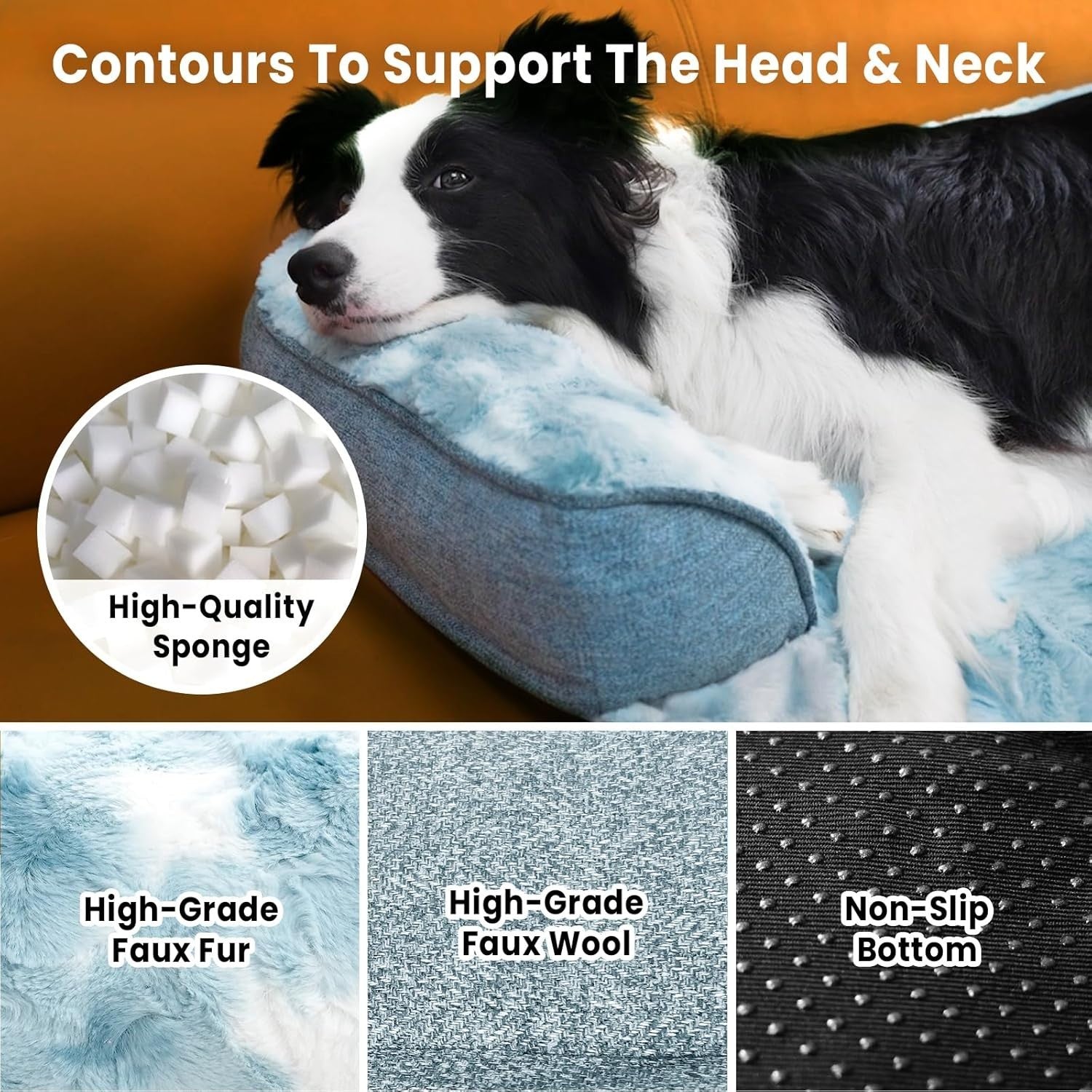 Large Orthopedic Dog Sofa Bed 104x94x12.5cm Faux Fur Blue