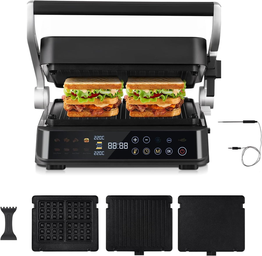 6-in-1 Electric Grill 37.7x35.6x18.2cm Non-Stick Plates Waffle Panini