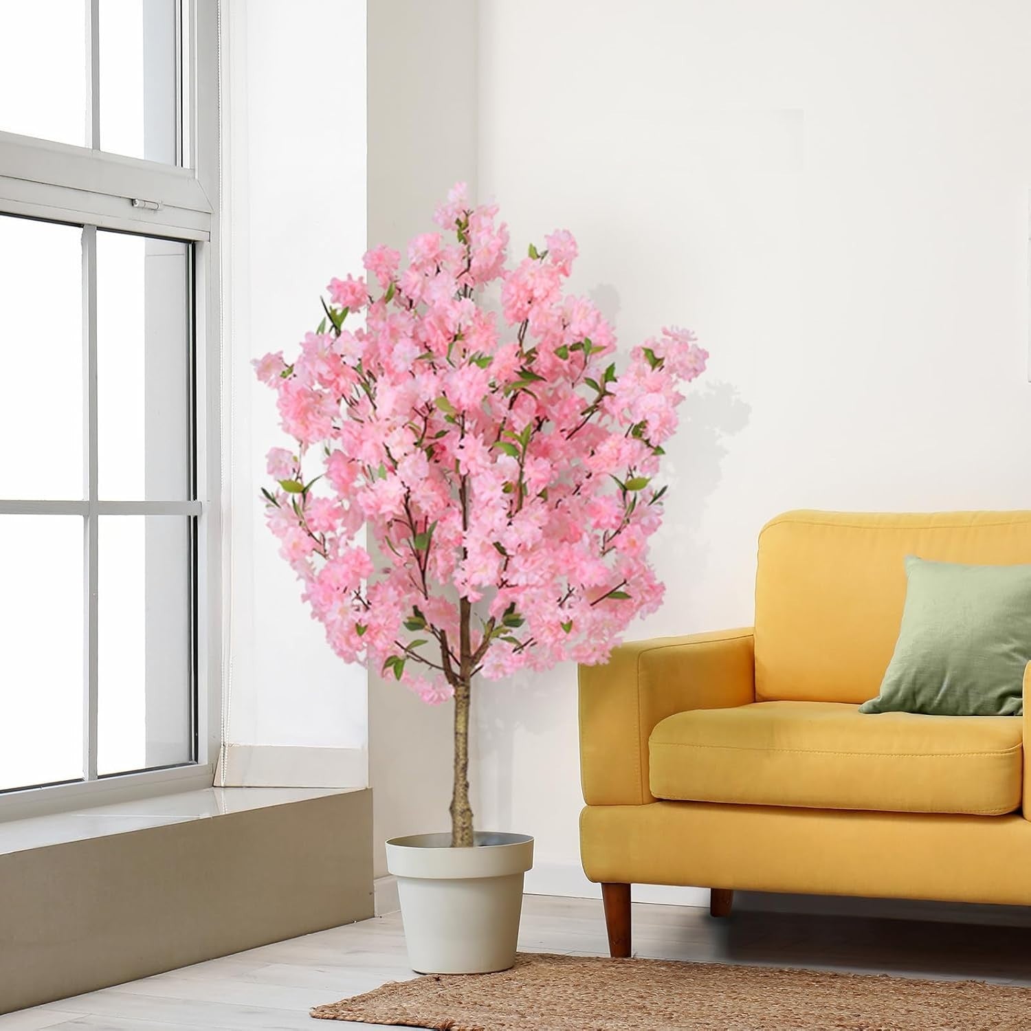 120cm Pink Artificial Cherry Blossom Tree Faux Flower Potted Decor Home Office